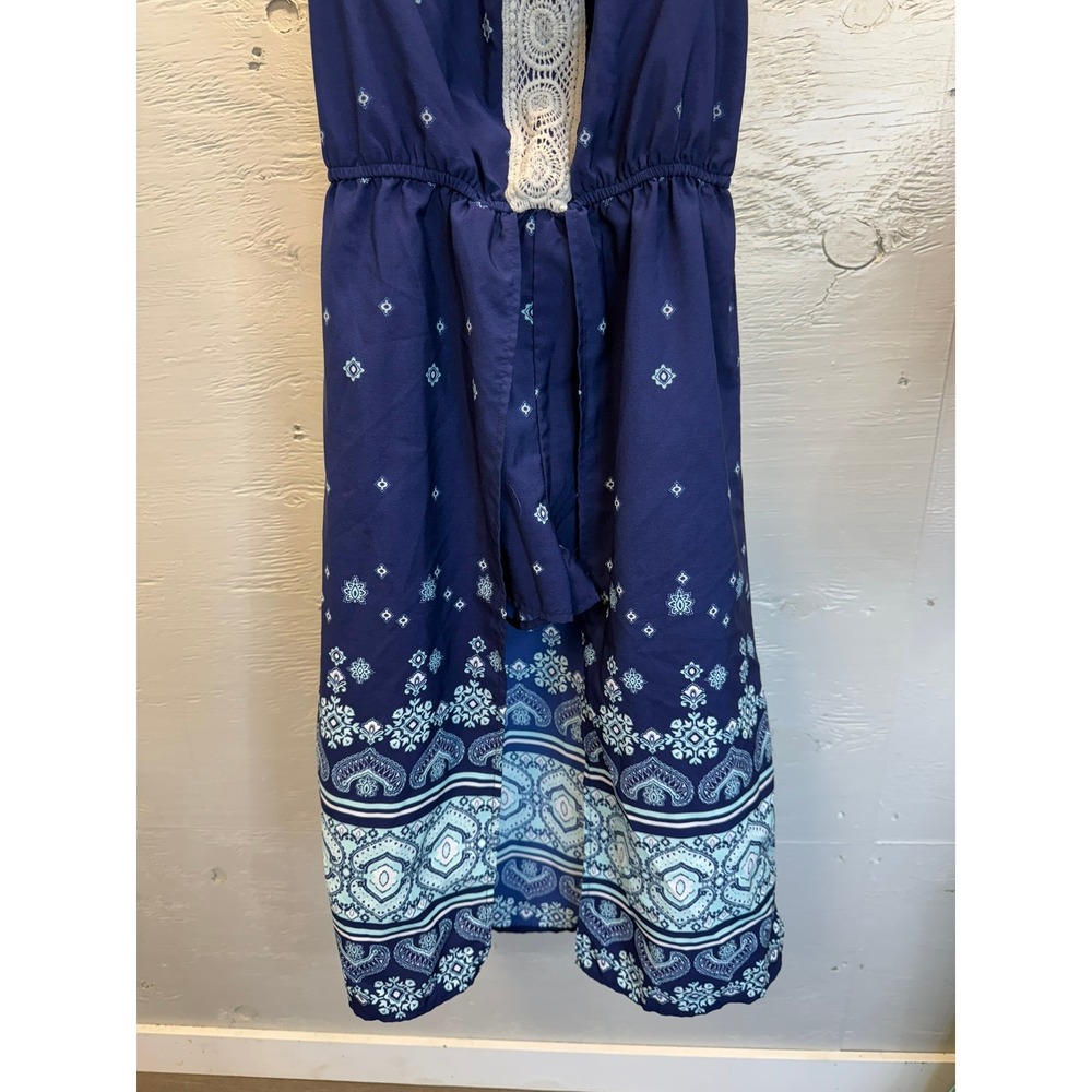 Japna Kids Navy Blue Paisley Print Cold Shoulder Jumpsuit with Skirt Overlay 12